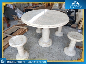Meja Makan Marmer Bulat Antik